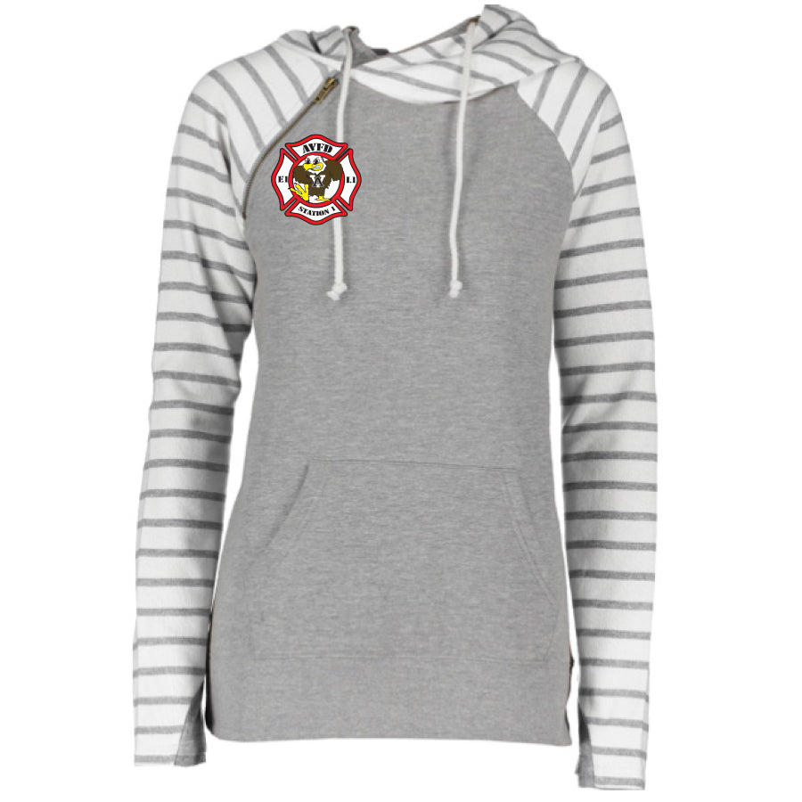 APPLE VALLEY FIRE DEPT - STATION 1 - LADIES STRIPE DOUBLE HOOD PULLOVER